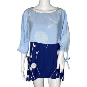 Feratelli Shirt Womens Small‎ Blue Geometric Layered Lagenlook Artsy Art To Wear